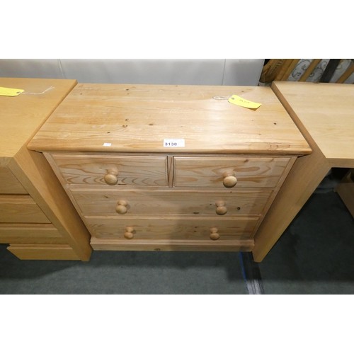 3138 - A pine chest of 2 short and 2 long drawers approx 85cm wide