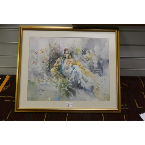 4135 - A gilt framed coloured print of a lady by Gordon King