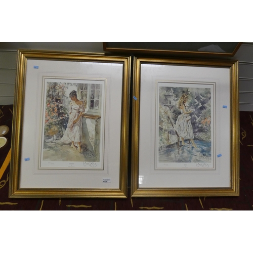 4136 - A pair of framed limited edition coloured prints of ladies by Gordon King 