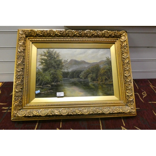 4137 - A gilt framed oil painting of a river scene signed JAS Plant