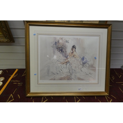 4139 - A large gilt framed limited edition print of a lady by Gordon King 589/600