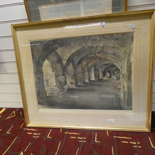 4142 - A large gilt framed limited edition Russell Flint print of Cloisters with ladies 88/850