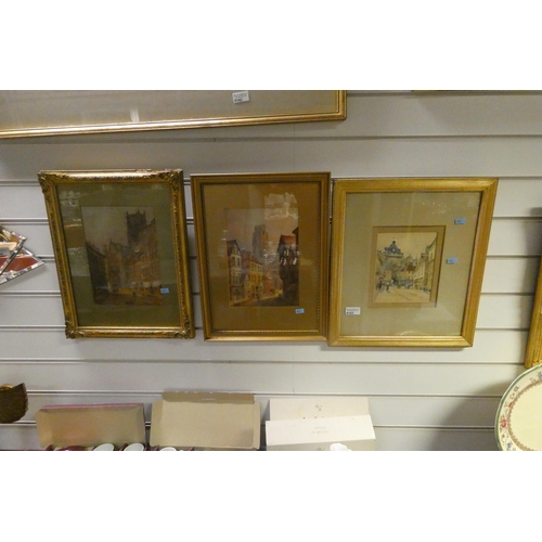 4143 - 3 gilt framed watercolours of 19th century City scenes