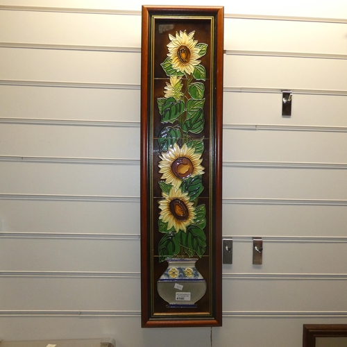 4166 - A framed set of 5 Moorcroft tiles making a floral display