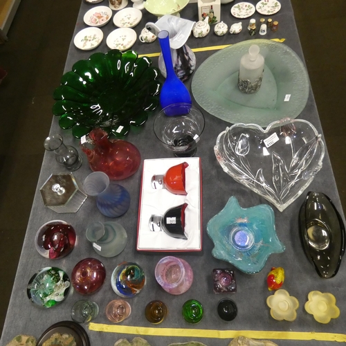 4182 - Various glass paperweights and a collection of miscellaneous decorative coloured glassware and ornam... 