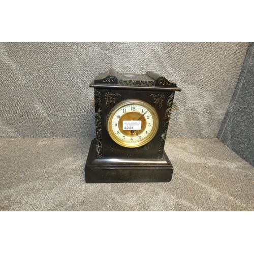 4241 - An Edwardian black mottled marble cased mantel clock
