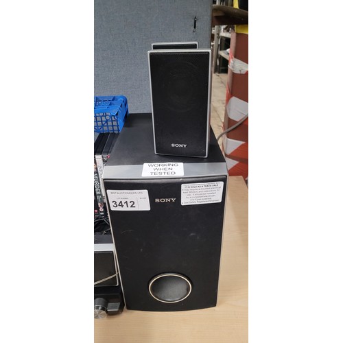 3412 - A Sony DVD home theatre system/surround sound system with front, rear, centre and subwoofer speakers... 