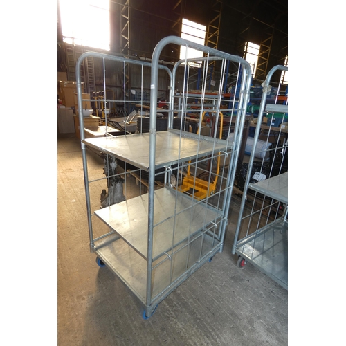 5036 - 1 wheeled open front warehouse cage with 2 removable shelves