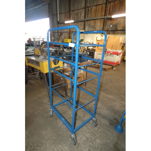 5069 - A wheeled blue metal trolley / frame - No shelves included