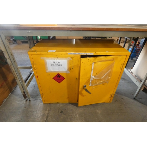 5128 - A yellow metal two door storage cabinet approx 91 x 46 x 71cm high