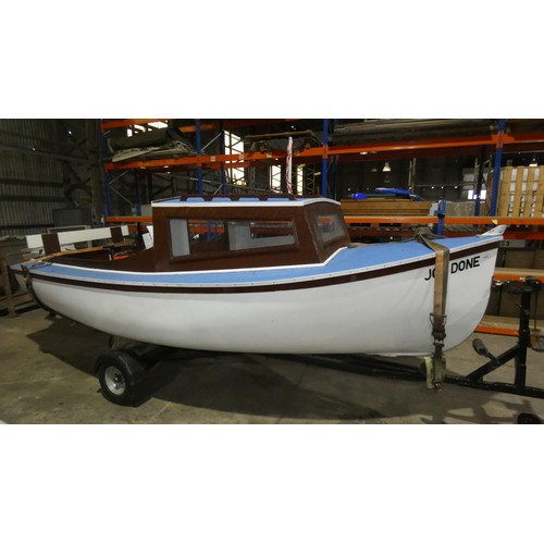 5671 - Plymouth Cutter Type fibreglass fishing boat, cabin & seating.. 17’ 6” long on road trailer. Comes w... 