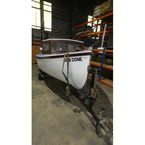 5671 - Plymouth Cutter Type fibreglass fishing boat, cabin & seating.. 17’ 6” long on road trailer. Comes w... 