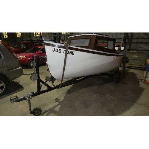 5671 - Plymouth Cutter Type fibreglass fishing boat, cabin & seating.. 17’ 6” long on road trailer. Comes w... 