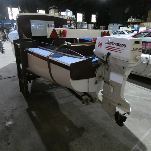 5671 - Plymouth Cutter Type fibreglass fishing boat, cabin & seating.. 17’ 6” long on road trailer. Comes w... 