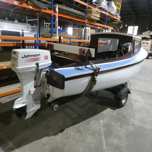 5671 - Plymouth Cutter Type fibreglass fishing boat, cabin & seating.. 17’ 6” long on road trailer. Comes w... 