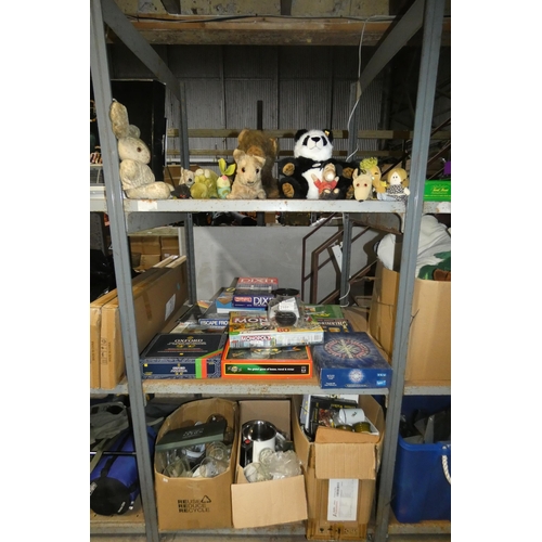 2107 - A quantity of various household items including soft toys, board games, a glass corn popper, crocker... 