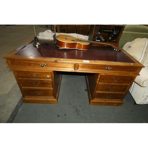 2176 - A three part wooden twin pedestal desk approx 153 x 79cm