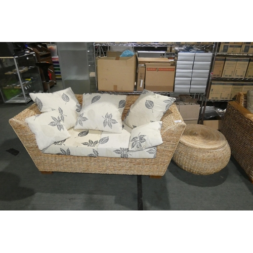 2196 - A conservatory type sofa approx 172cm wide supplied with 7 cushions and a matching circular coffee t... 