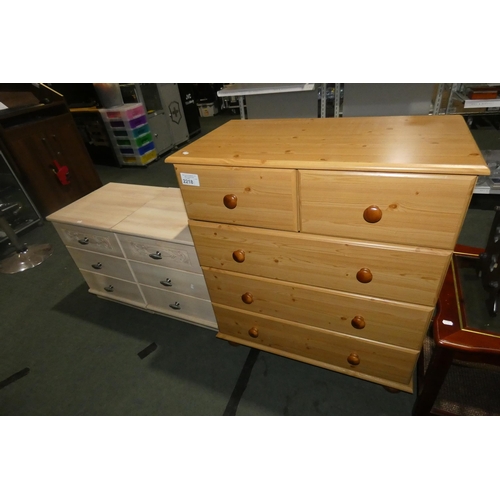 2218 - A pine chest of two short and three long drawers approx 83 x 45 x 94cm high and 2 light wood effect ... 