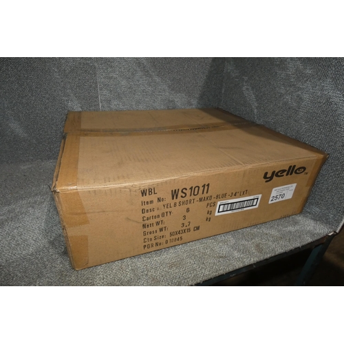 2570 - A box containing 6 short wet suits by Yello size 34