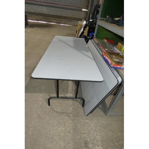 2096 - 3 x grey tables with folding legs each approx 183 x 77cm