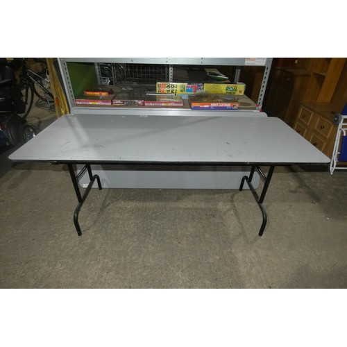 2096 - 3 x grey tables with folding legs each approx 183 x 77cm