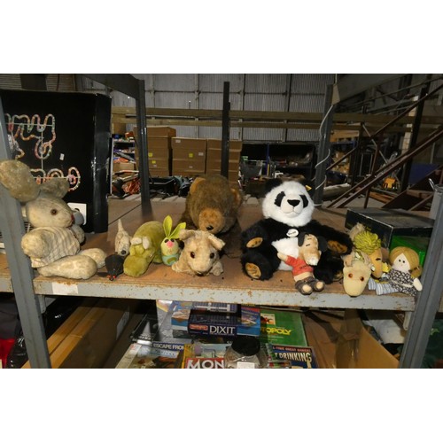 2107 - A quantity of various household items including soft toys, board games, a glass corn popper, crocker... 