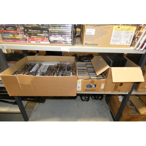 2332 - A large quantity of various DVDs and CDs, many still sealed , contents of 3 shelves