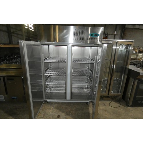 1128 - A commercial stainless steel 2 door freezer by Scanfrost type AUGF-1275 - 240v - trade. TESTED WORKI... 