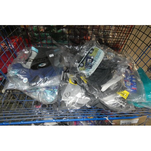 2236 - A quantity of various Osprey rash vests, VW shorts, a VW pencil case etc. Contents of 1 mesh basket ... 