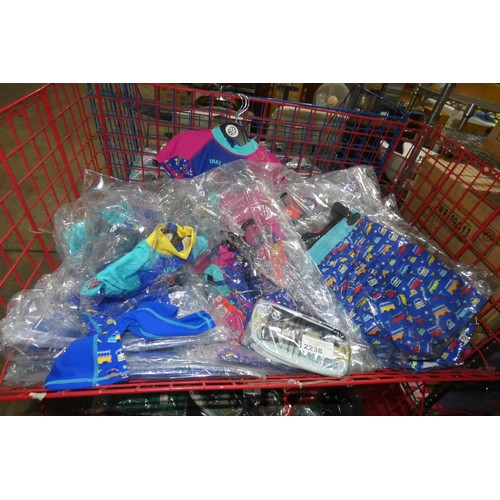 2238 - A quantity of various VW sun suits, VW rash vests and a VW pencil case. Contents of 1 mesh basket wh... 