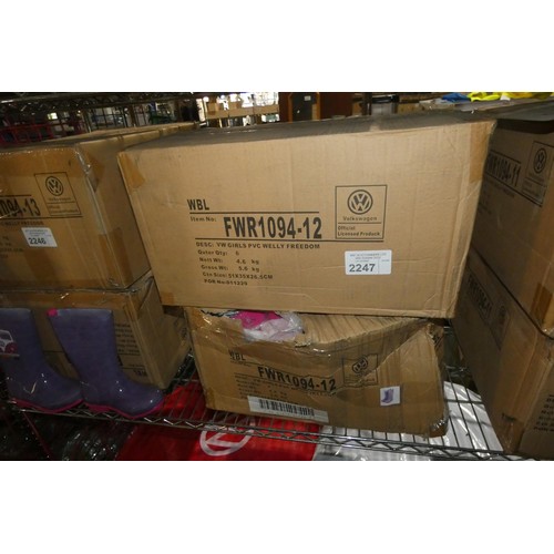 2247 - 2 boxes each containing 6 x pairs of VW girls PVC Wellington boots (12  pairs in total) item no. FWR... 