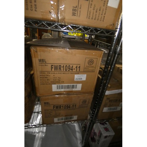 2248 - 2 boxes each containing 6 x pairs of VW girls PVC Wellington boots (12 pairs in total) item no. FWR1... 