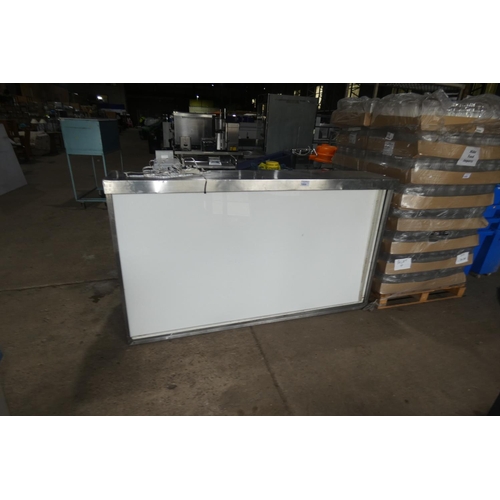 1009 - A stainless steel foldaway bar/counter with LED lights approx 200x117x71cm, missing shelves