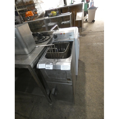 1069 - A freestanding commercial stainless steel single basket fryer by Falcon, unit is fitted with a 240v ... 