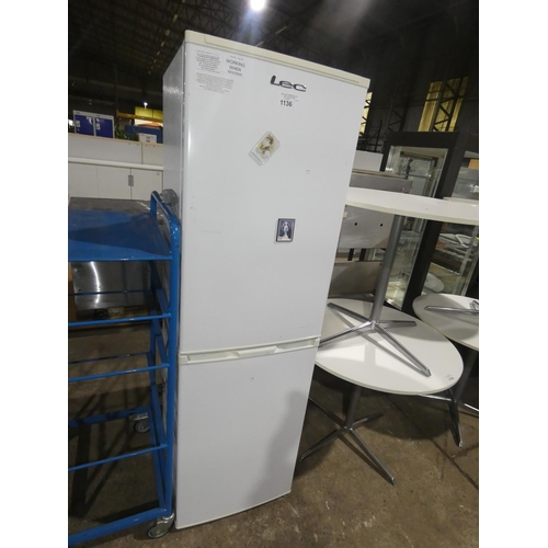 1136 - An upright fridge freezer by LECtype TF55185W - trade. TESTED WORKING