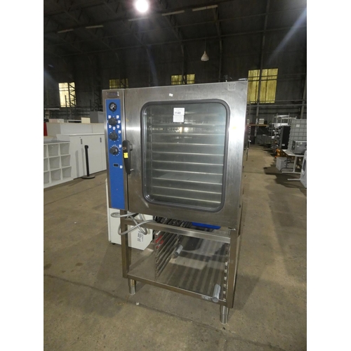 1140 - A commercial stainless steel 10 grid Electrolux combi oven type ECFE102-0 - comes with stand & all 1... 