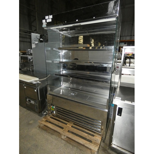 1151 - A commercial stainless steel open front display fridge with 3 shelves and night shade by Frost Tech ... 