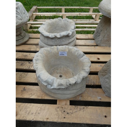 2596 - 2 X large sack shaped concrete planters