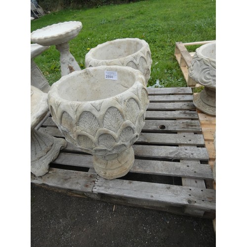 2598 - 2 X pineapple shaped concrete 2 piece planters