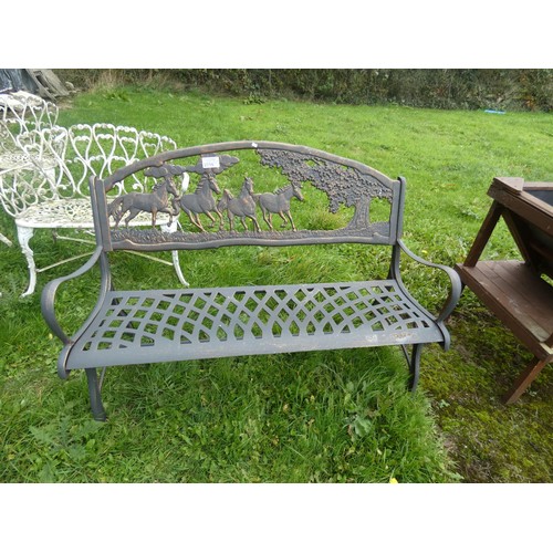 2616 - A decorative equestrian themed metal garden bench