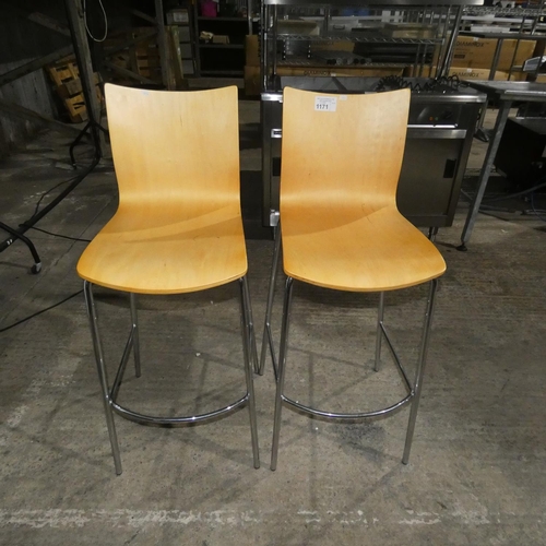 1171 - 2 bent wood stools with chrome frames (height not adjustable)