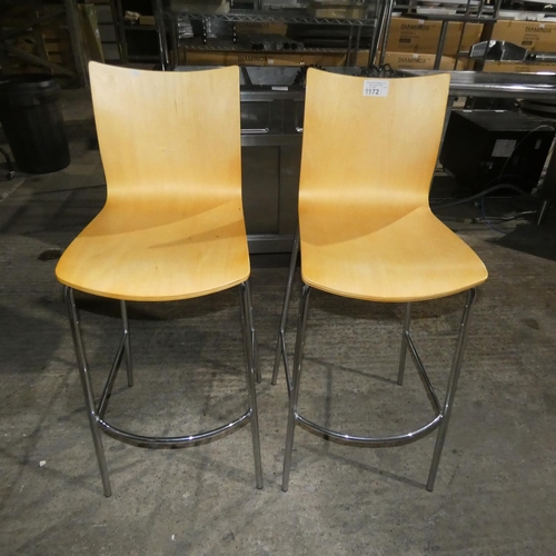 1172 - 2 bent wood stools with chrome frames (height not adjustable)