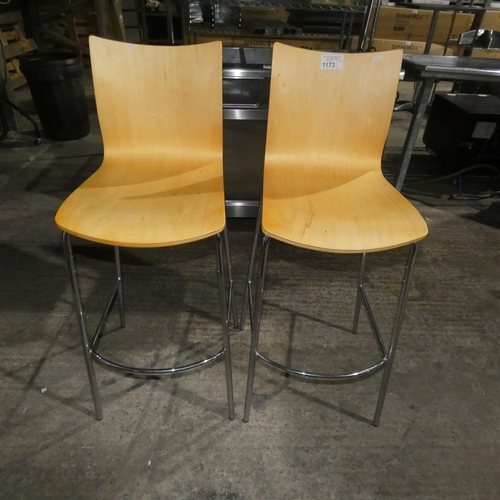 1173 - 2 bent wood stools with chrome frames (height not adjustable)