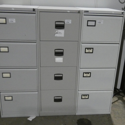 1184 - 1 grey metal four drawer filing cabinet