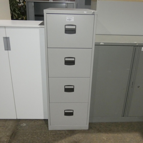 1187 - 1 grey metal four drawer filing cabinet