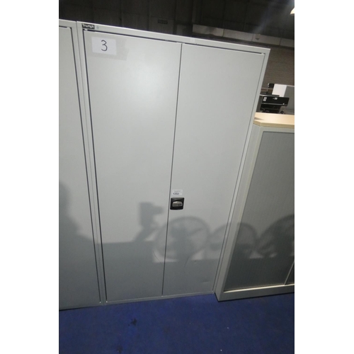 1202 - 1 grey metal two door storage cabinet by Triumph approx 90 x 42 x 180cm high