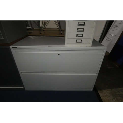 1213 - A grey metal lateral two drawer filing cabinet by Triumph approx 100 x 48 x 69cm high