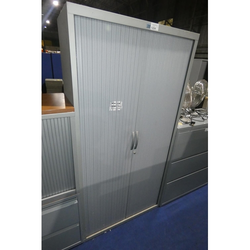 1224 - 1 grey metal tambour front storage cabinet by JG Group approx 100 x 45 x 198cm high