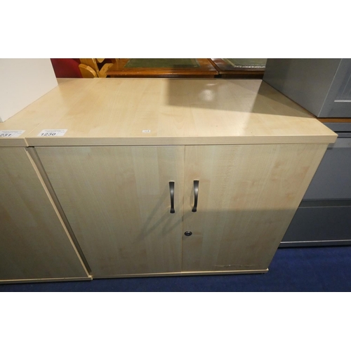 1230 - 1 wood effect two door cabinet approx 80 x 60 x 72cm high containing 2 x Gratnells Grat Stack storag... 